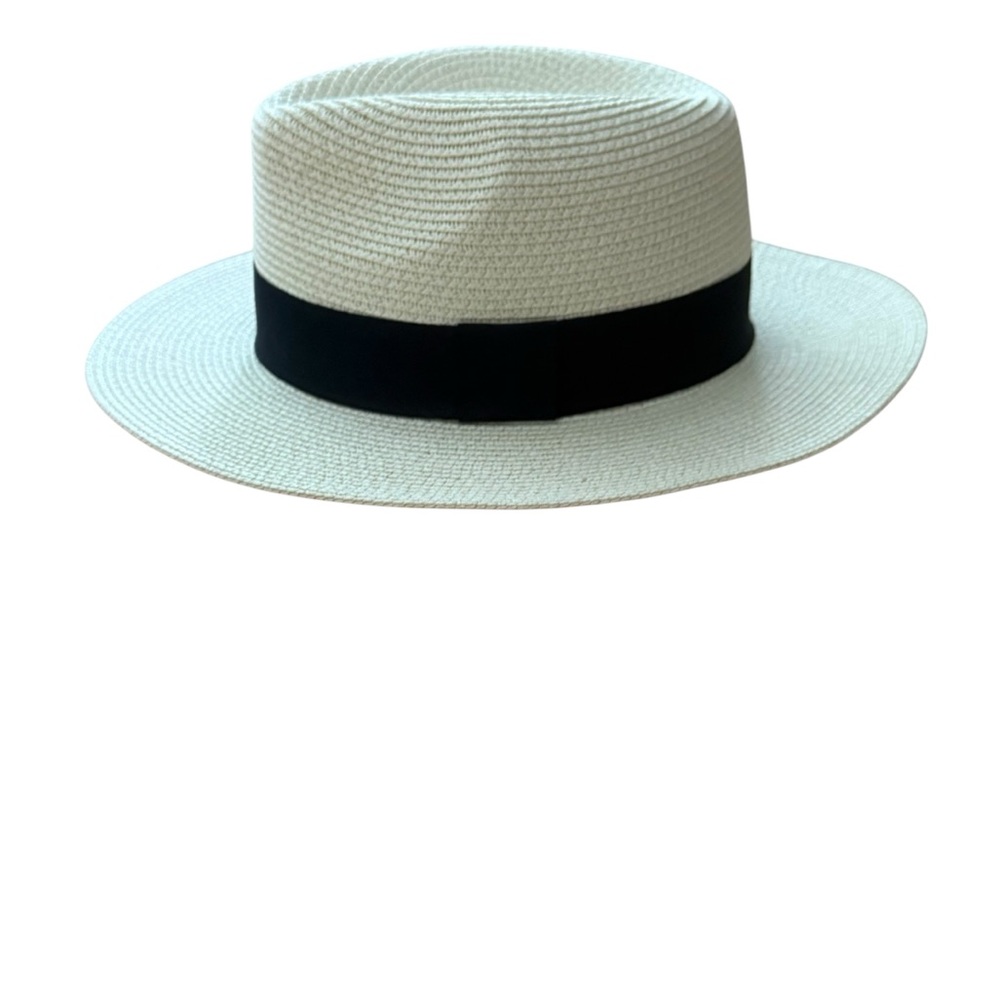Classic Fedora Sun Hat Cream and Black Resortwear Summer Vacation Beach
